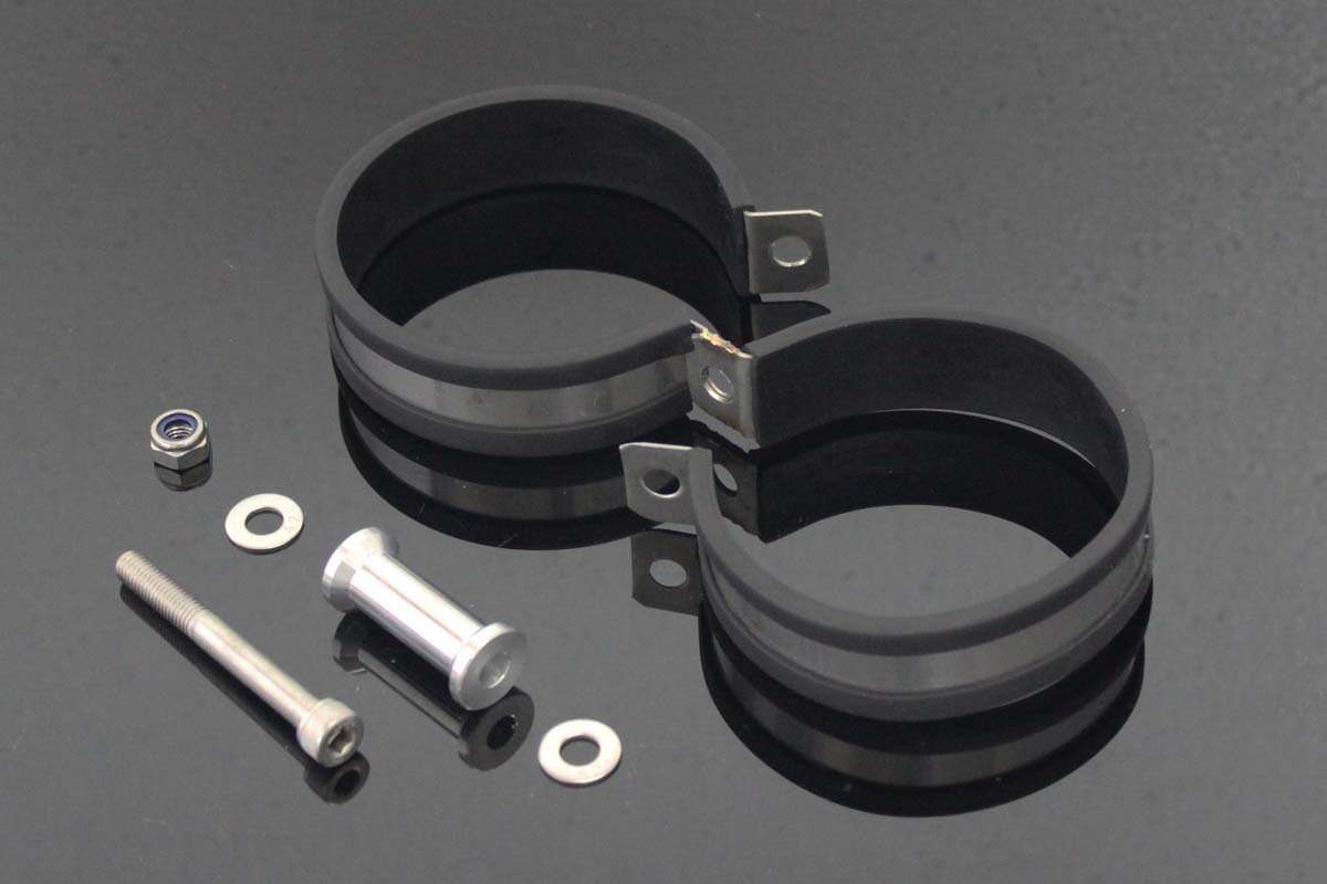 Clamp, Silencer, Twin Stack, aluminium/stainless, Assy.