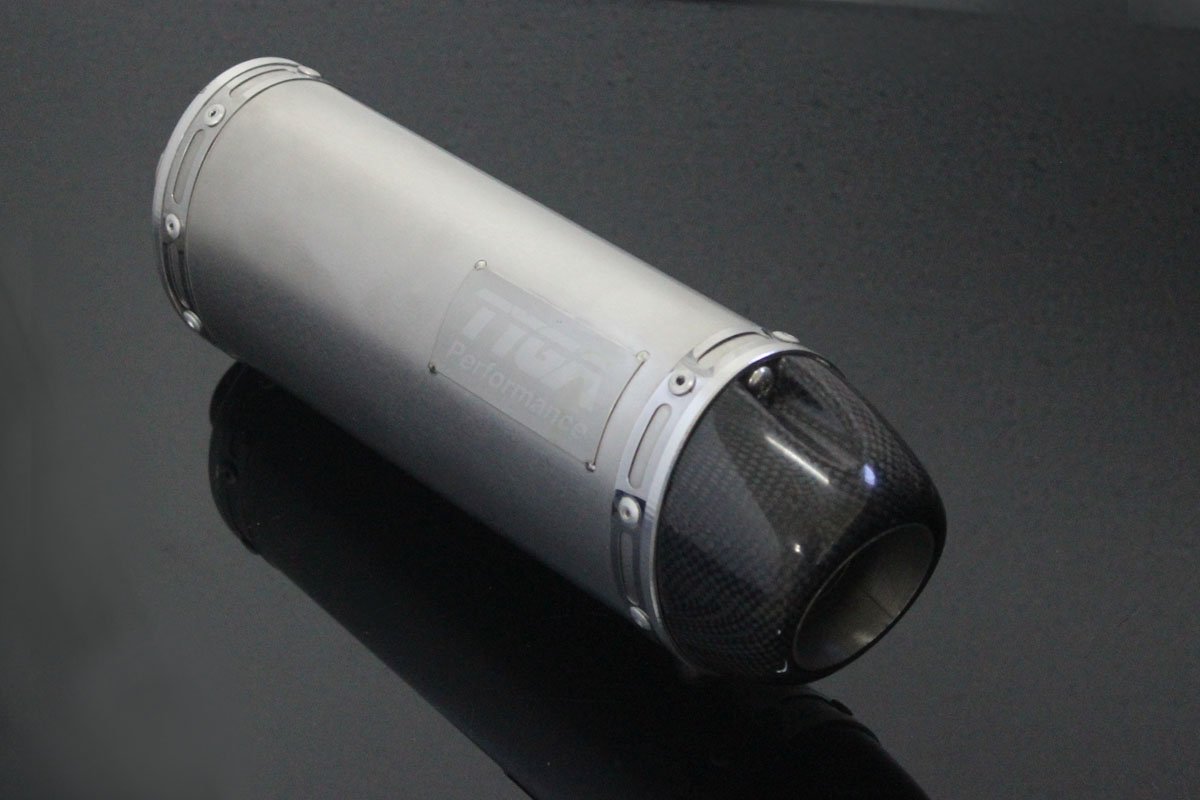 Silencer, Left, Stainless, Oval/Carbon End Cap, Spring Mount, KTM RC390 Serpent, No Fittings - Image 2
