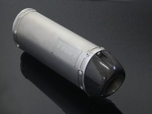 Silencer, Left, Stainless, Oval/Carbon End Cap, Spring Mount, KTM RC390 Serpent, No Fittings