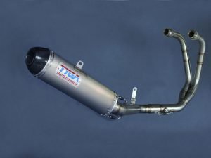 Set, Exhaust Pipe, Race System, Yamaha YZF-R25 and YZF-R3, Stainless, Stainless Silencer, Carbon End cap