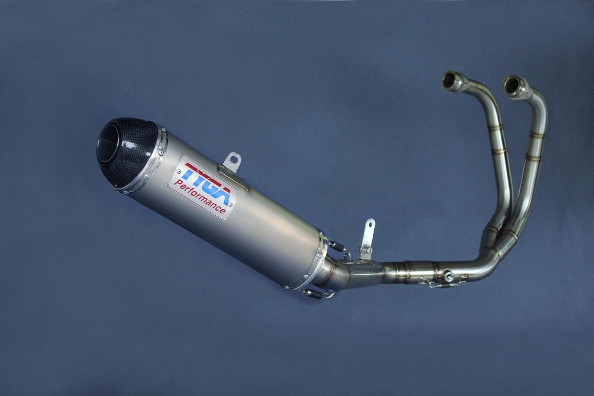 Set, Exhaust Pipe, Race System, Yamaha YZF-R25 and YZF-R3, Stainless, Stainless Silencer, Carbon End cap