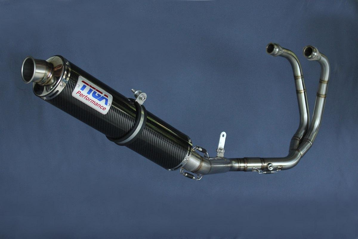 Set, Exhaust Pipe, Race System, Yamaha R25/R3, Stainless, Round Carbon Silencer