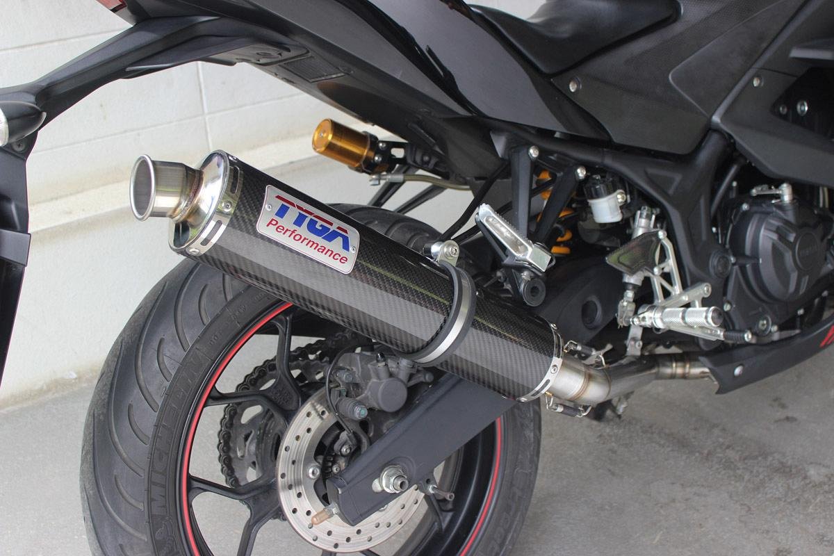 Set, Exhaust Pipe, Race System, Yamaha R25/R3, Stainless, Round Carbon Silencer - Image 2