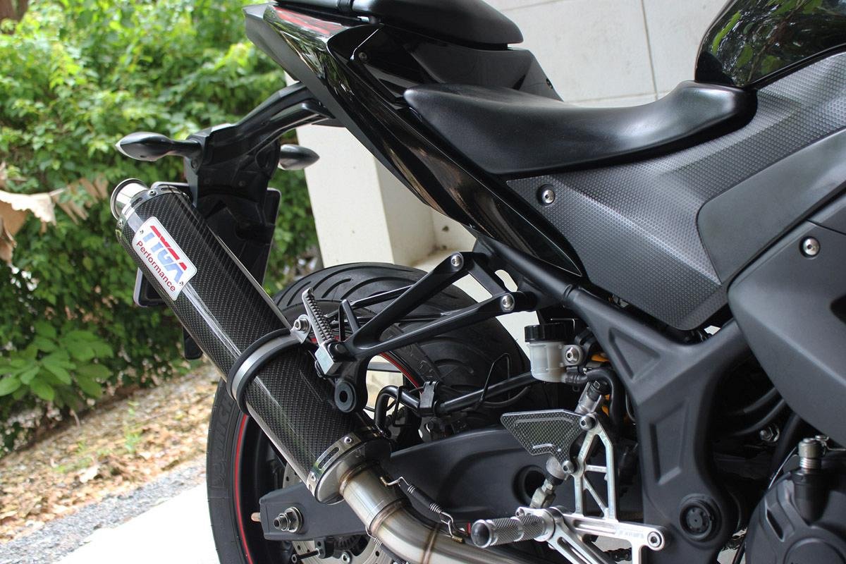 Set, Exhaust Pipe, Race System, Yamaha R25/R3, Stainless, Round Carbon Silencer - Image 3