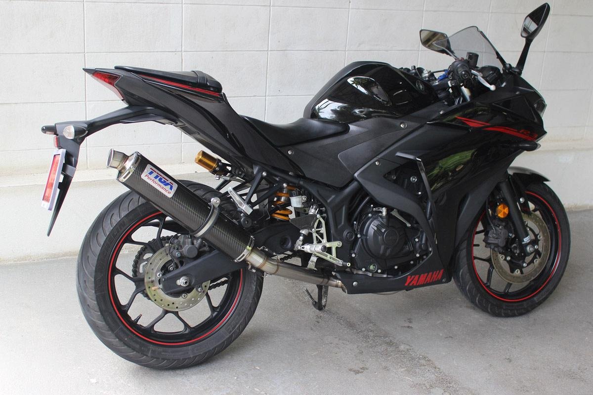 Set, Exhaust Pipe, Race System, Yamaha R25/R3, Stainless, Round Carbon Silencer - Image 4