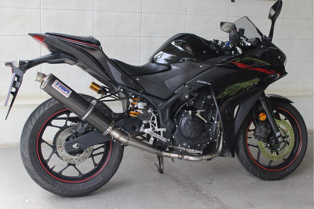 Set, Exhaust Pipe, Race System, Yamaha R25/R3, Stainless, Round Carbon Silencer - Image 5