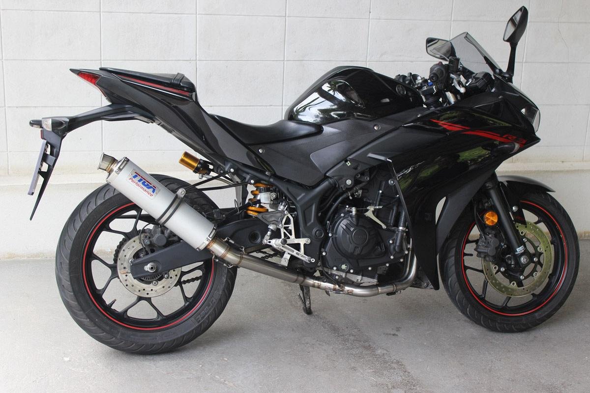 Set, Exhaust Pipe, Race System, Yamaha R25/R3, Stainless, Round Aluminium Silencer - Image 2