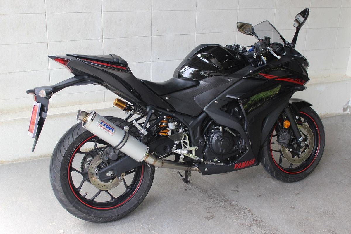 Set, Exhaust Pipe, Race System, Yamaha R25/R3, Stainless, Round Aluminium Silencer - Image 3