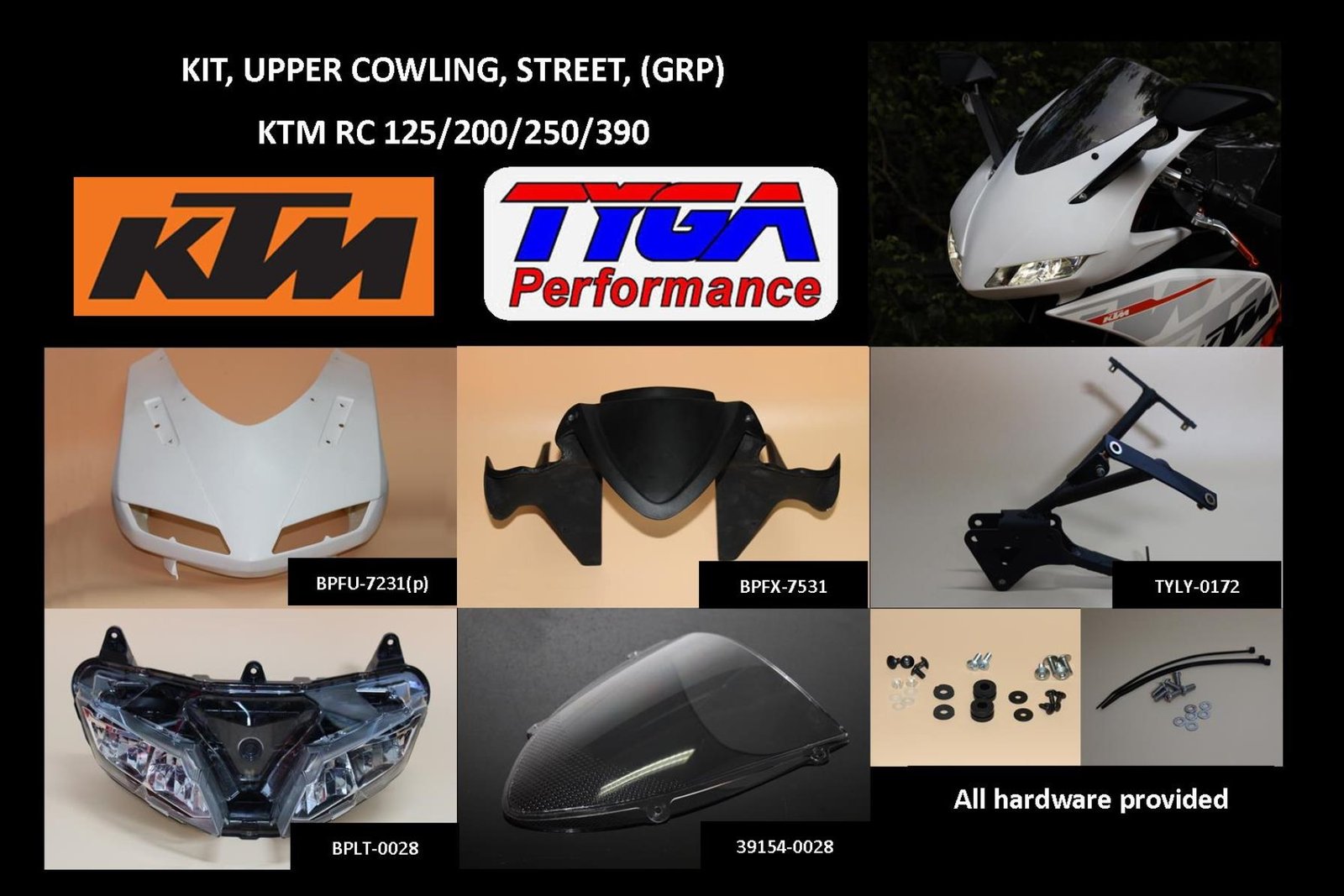 Kit, Upper Fairing, Street, (GRP) KTM RC125/200/250/390 - Image 2