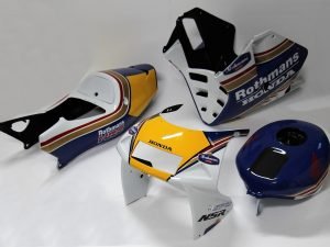 Kit, Bodywork, GRP, stock shape, with Carbon tank, NSR250 MC28, Painted Rothmans