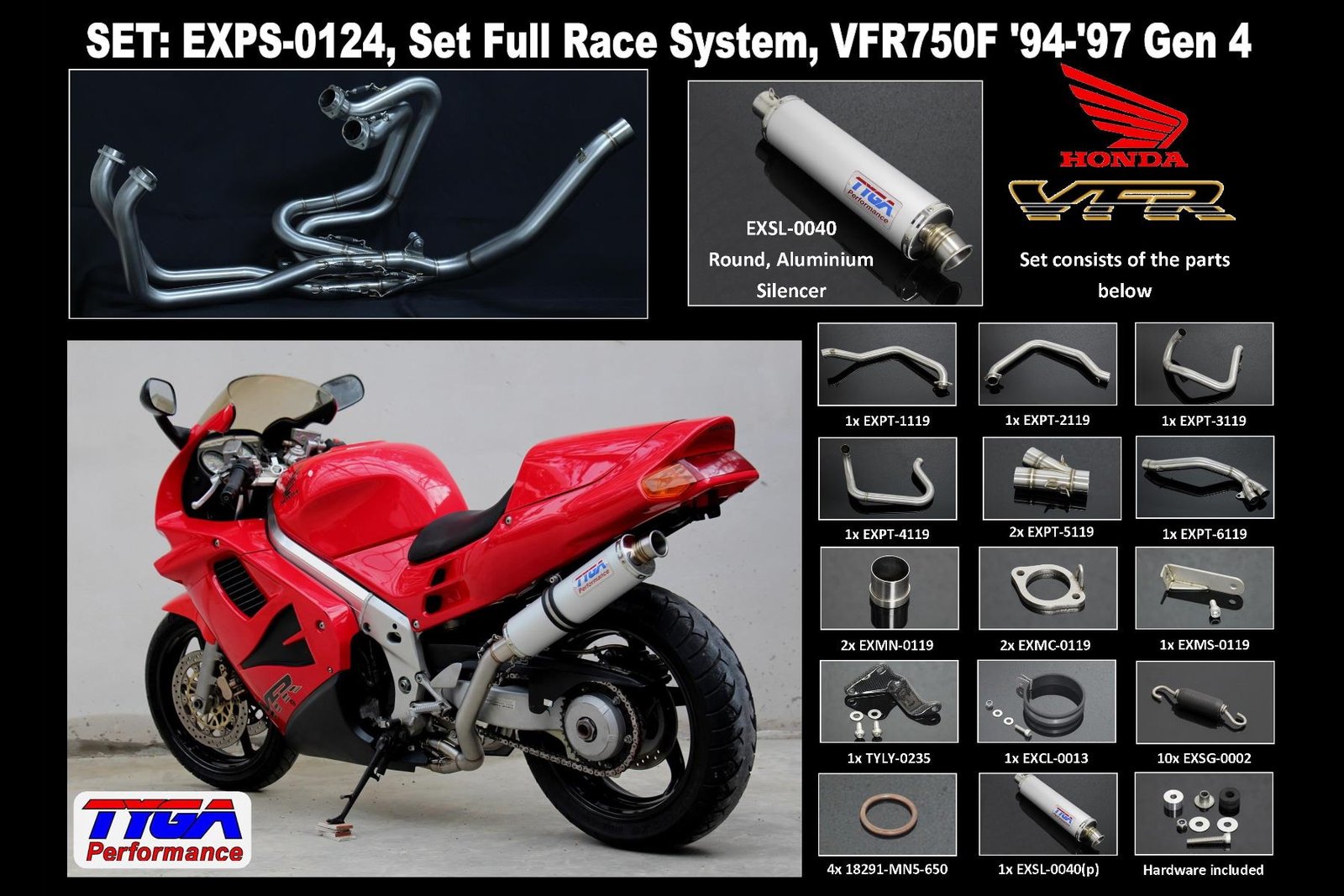 Set, Pipe, L.H Exit, Full Race System, VFR750F, Gen 4, '94-'97 Round Aluminium Silencer - Image 2