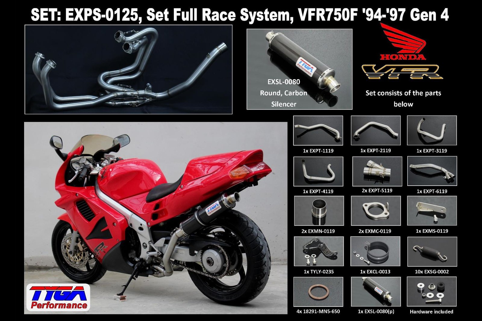 Set, Pipe, L.H Exit, Full Race System, VFR750F, Gen 4, '94-'97 Round Carbon Silencer - Image 2