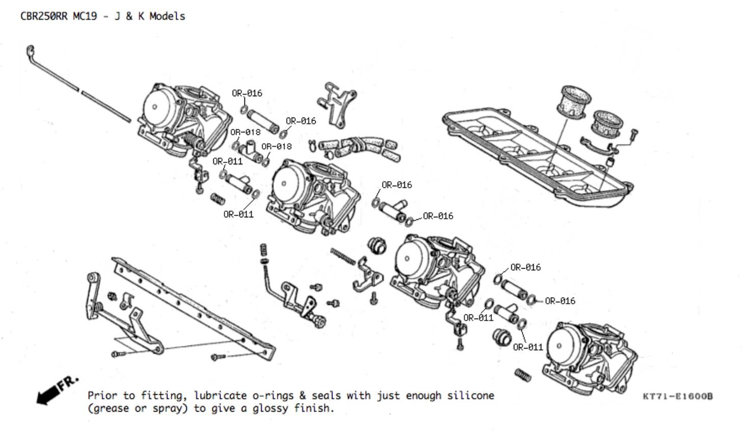 Carb Service Kit A, 16 pieces, Honda CBR250R MC14, MC17 & MC19 - Image 3