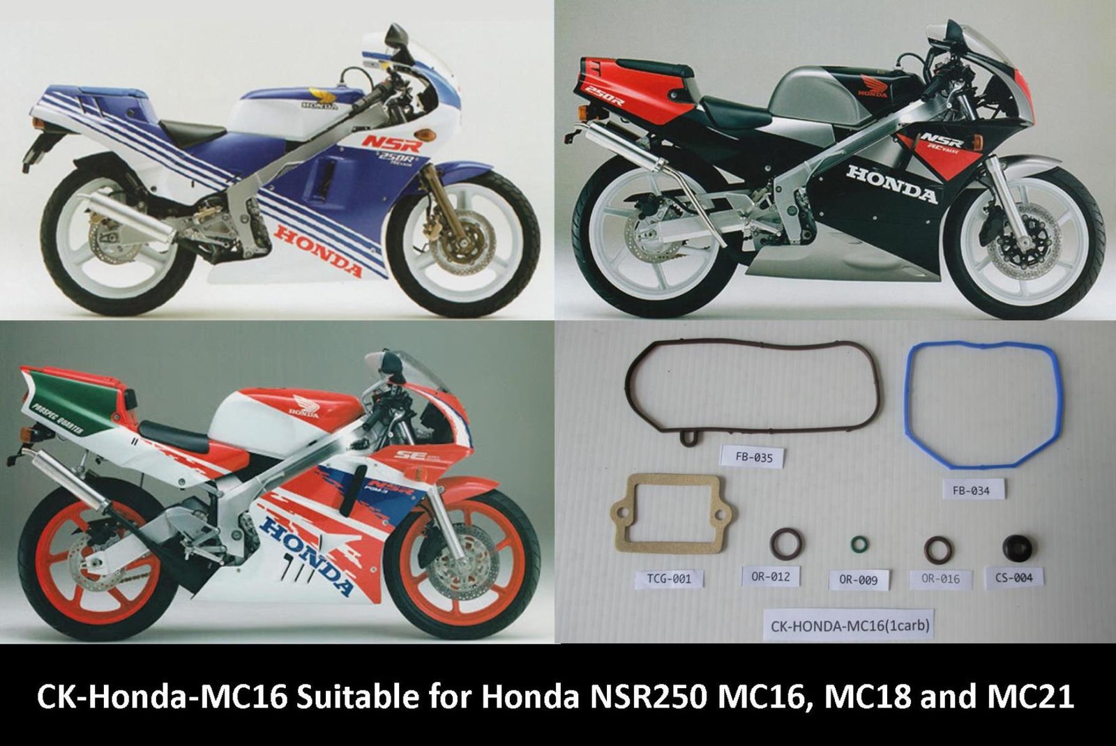 Carb Service Kit, 7 pieces, Honda NSR250 MC16, MC18, MC21 (1 carburettor) - Image 2