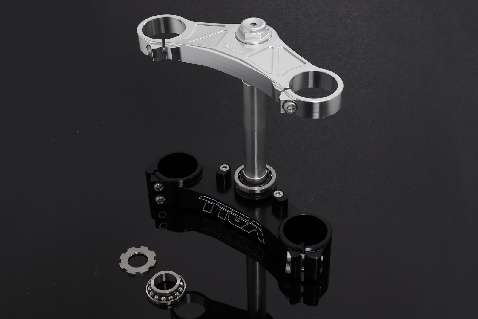 Triple Clamp Set, CNC, Silver 3D Top Triple Clamp, Black Lower Clamp, CBR600RR Forks to fit CBR250RR MC22