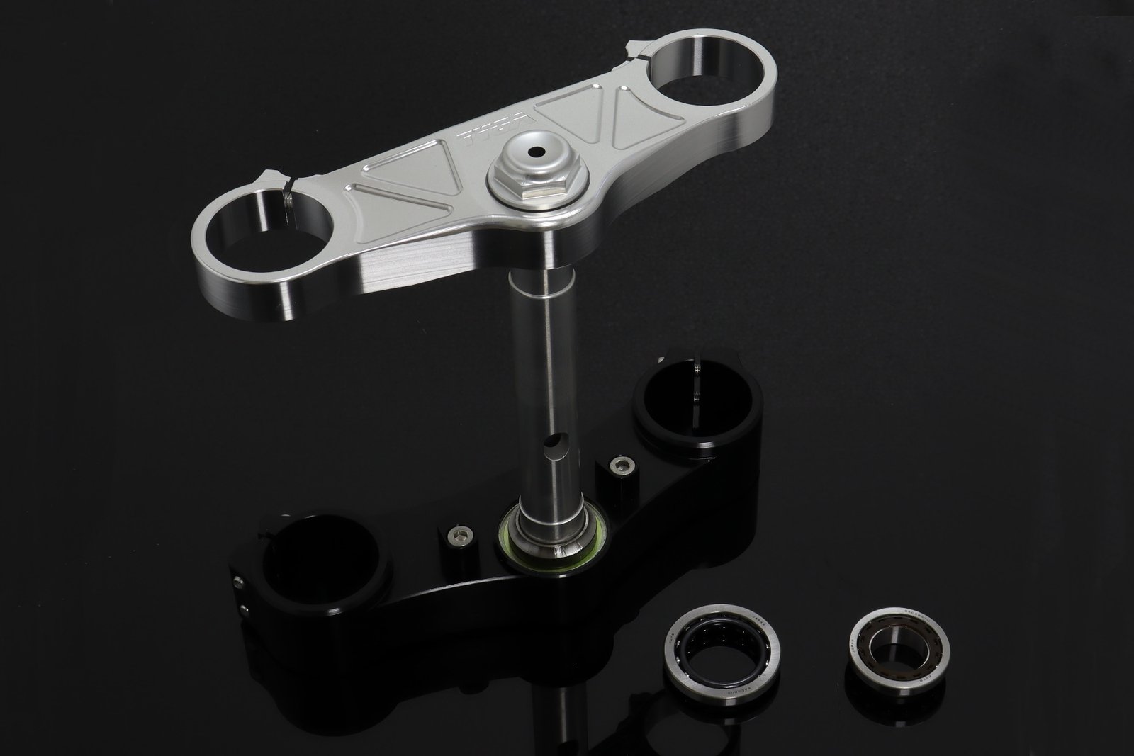 Triple Clamp Set, CNC, Silver 3D Top Triple Clamp, Black Lower Clamp, CBR600RR forks to fit NC35 - Image 2