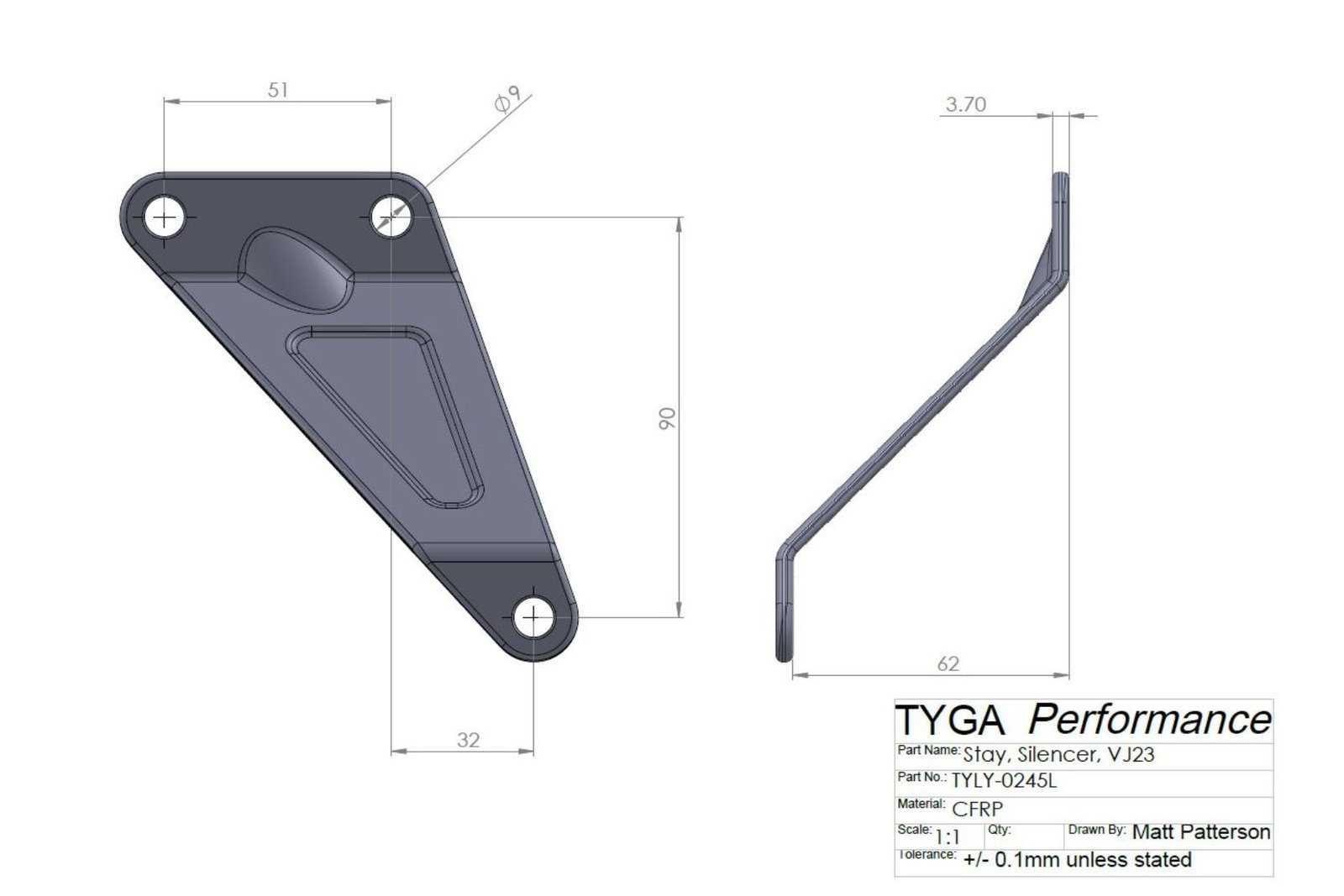 Exhaust Hanger Stay Right, Carbon, RGV250, VJ23 - Image 4