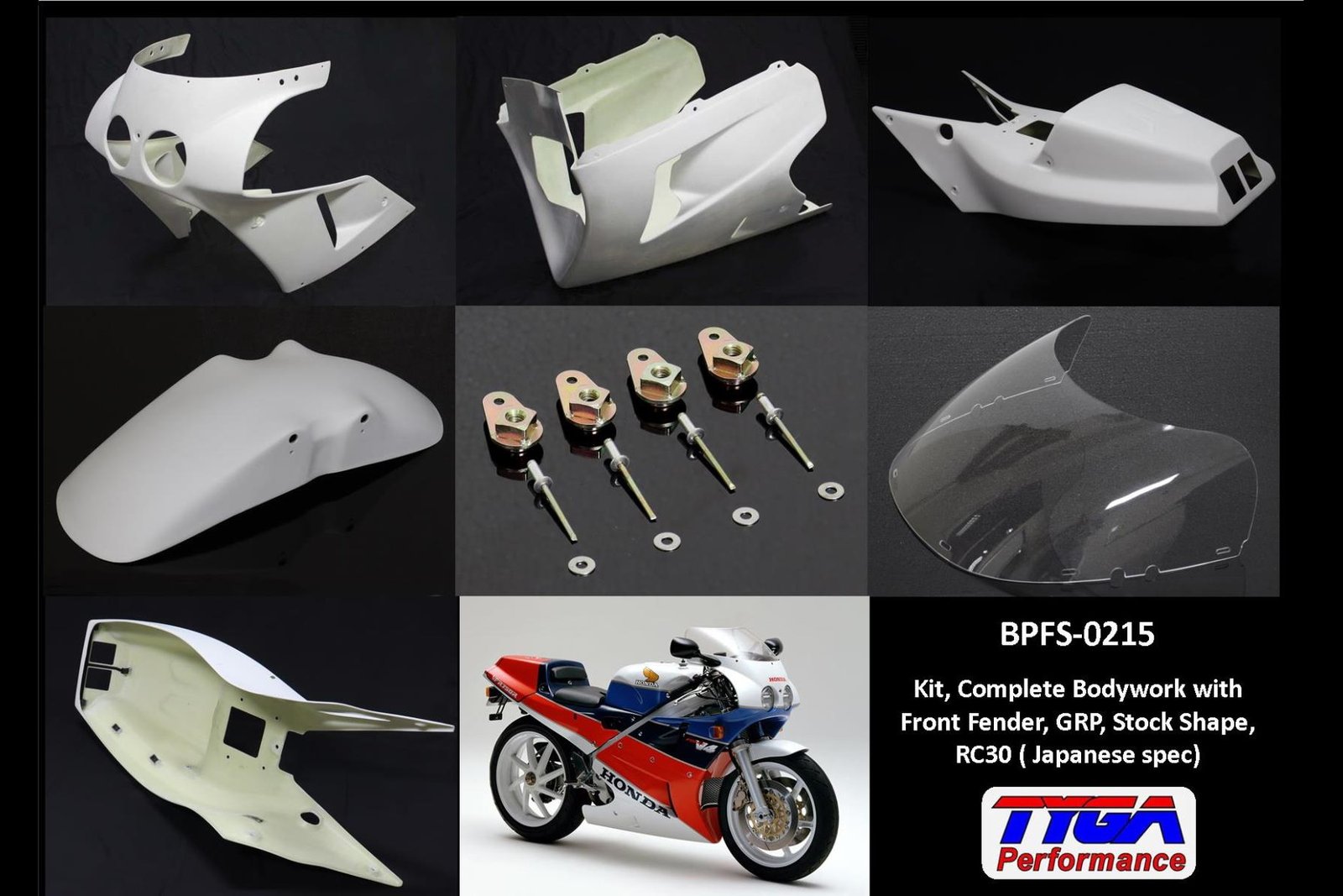 Kit, Complete Bodywork with Front Fender, GRP, Stock Shape, RC30 (Japanese spec)