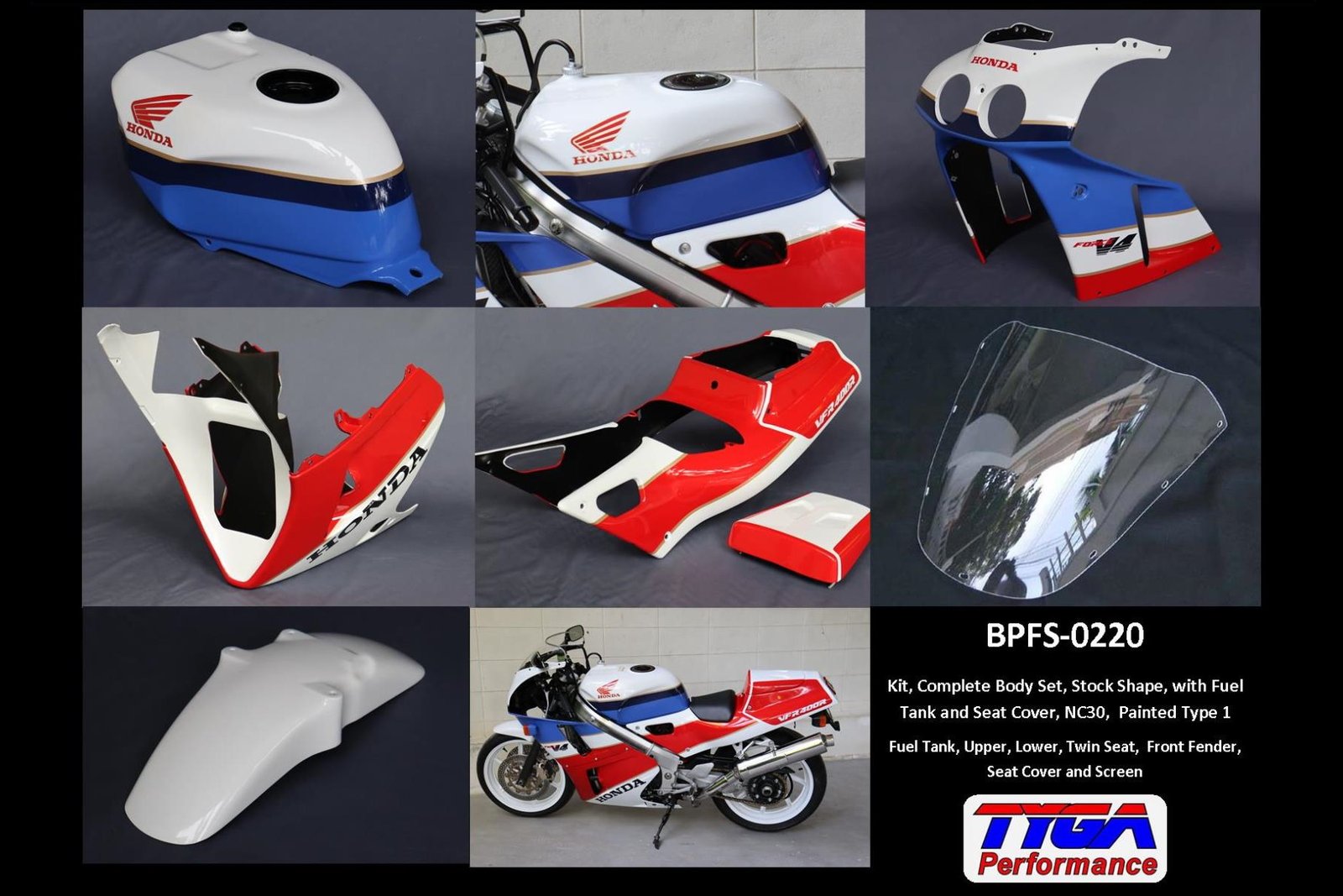 Kit, Complete Body Set, Stock Shape, with Fuel Tank and Seat Cover, NC30, Painted Type 1