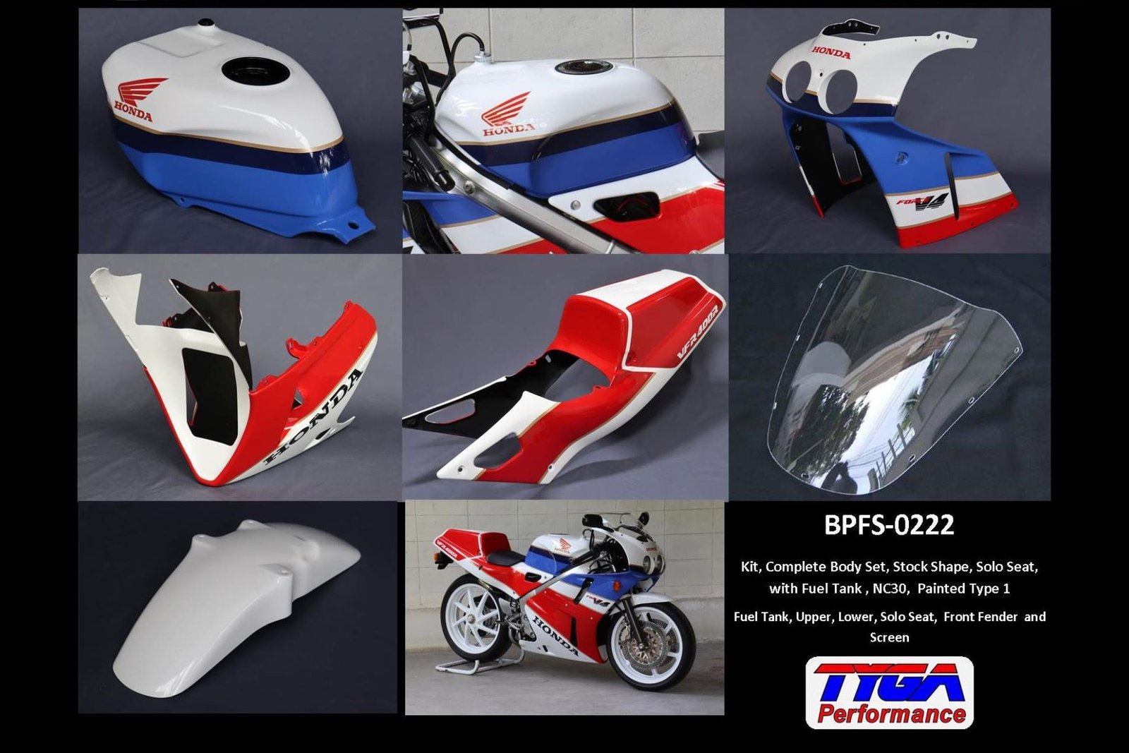 Kit, Complete Body Set, Stock Shape, Solo Seat, with Fuel Tank, NC30, Painted Type 1
