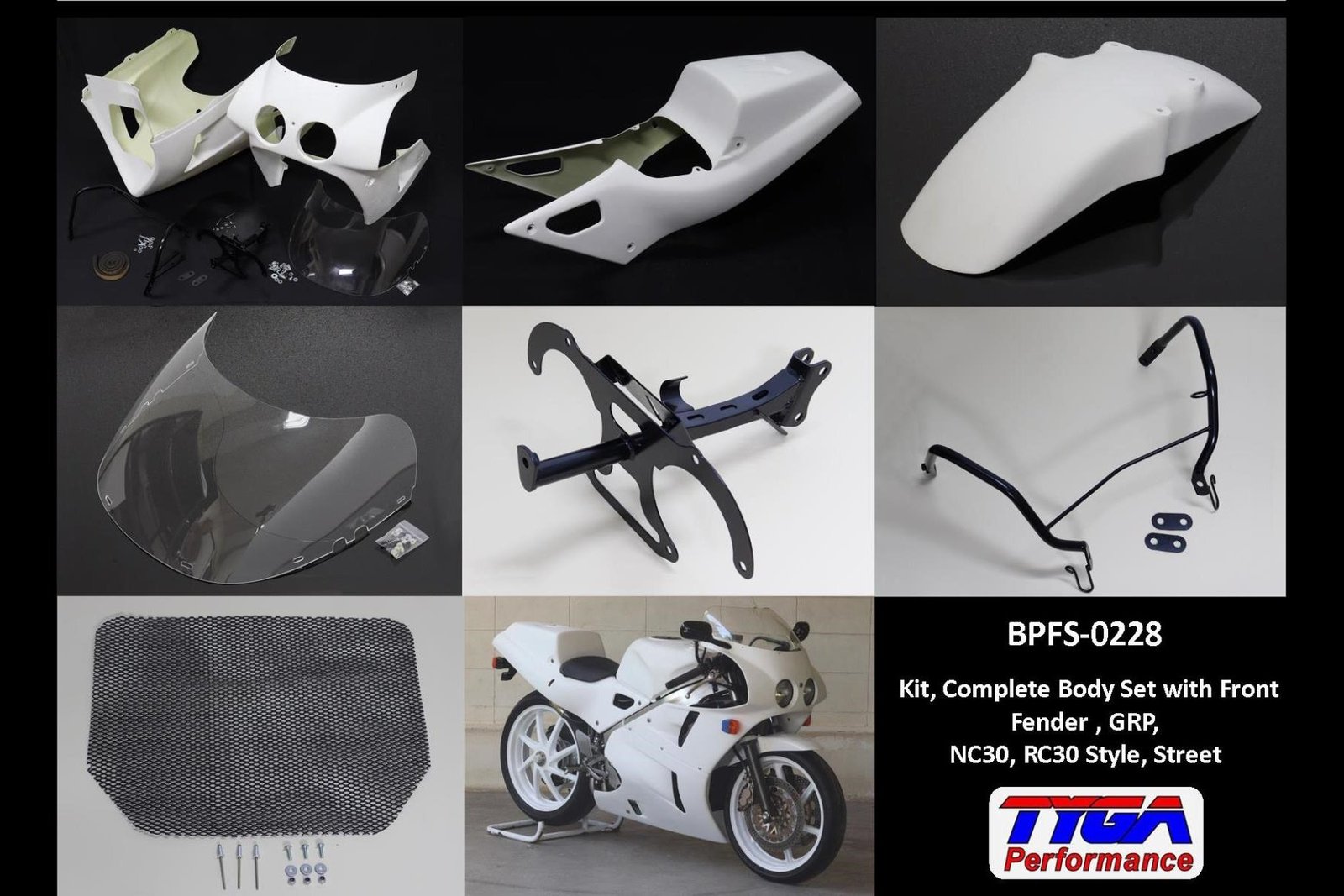 Kit, Complete Body Set with Front Fender, GRP, NC30, RC30 Style, Street
