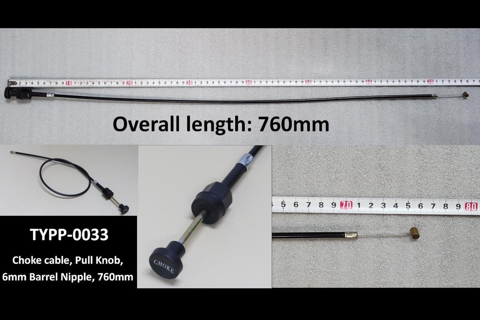 Choke cable, Pull Knob, 6mm Barrel Nipple, 760mm - Image 5