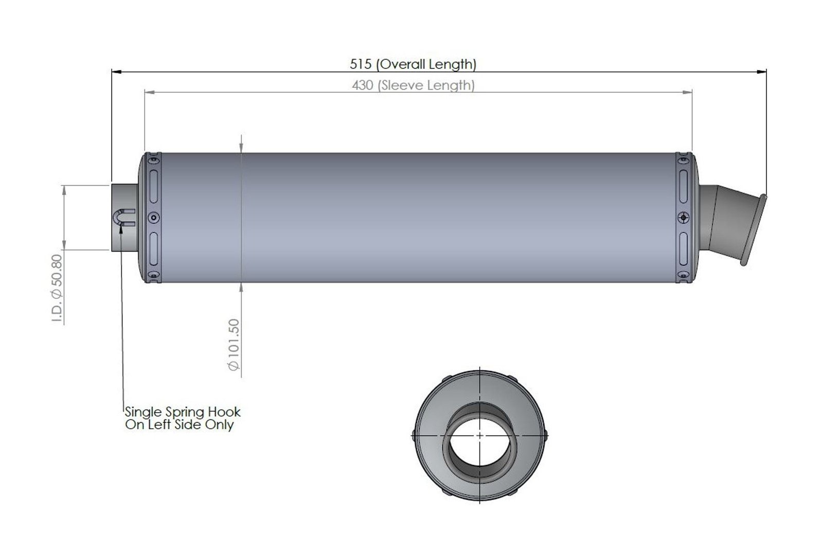 Silencer, Carbon, Round, Four Stroke, 50.8mm. bore, Sleeve, 4 inch X 430mm (No fittings) - Image 4