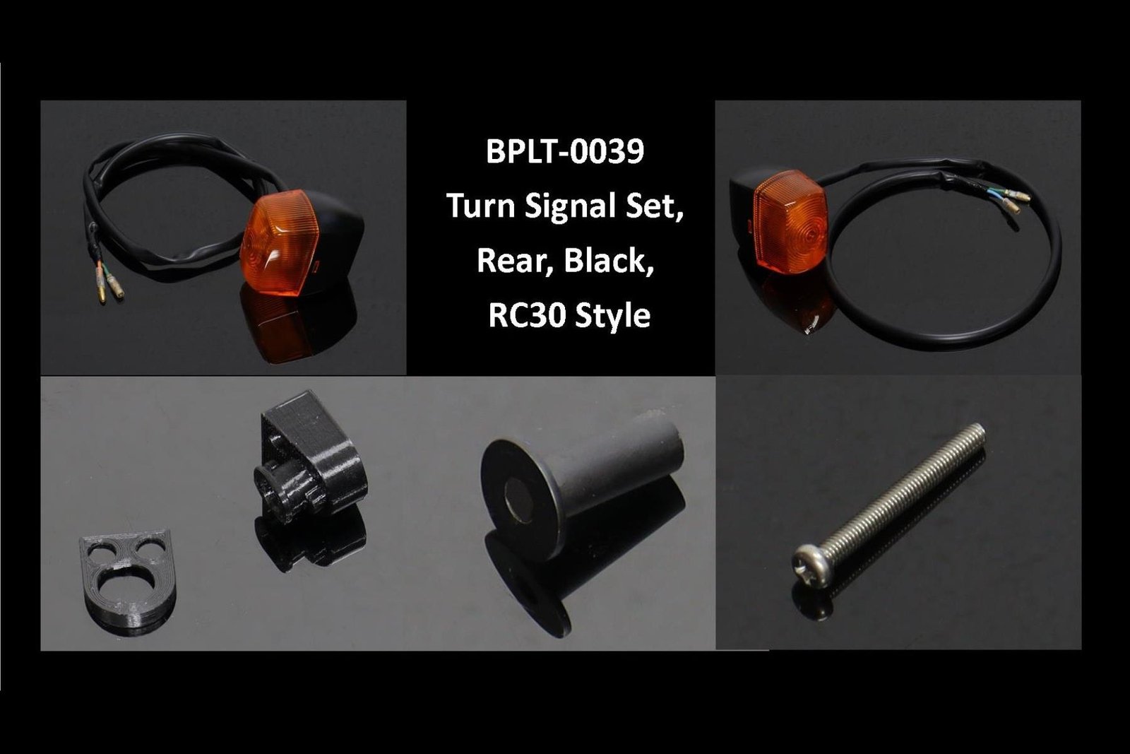 Turn Signal Set, Rear, Black, RC30 Style