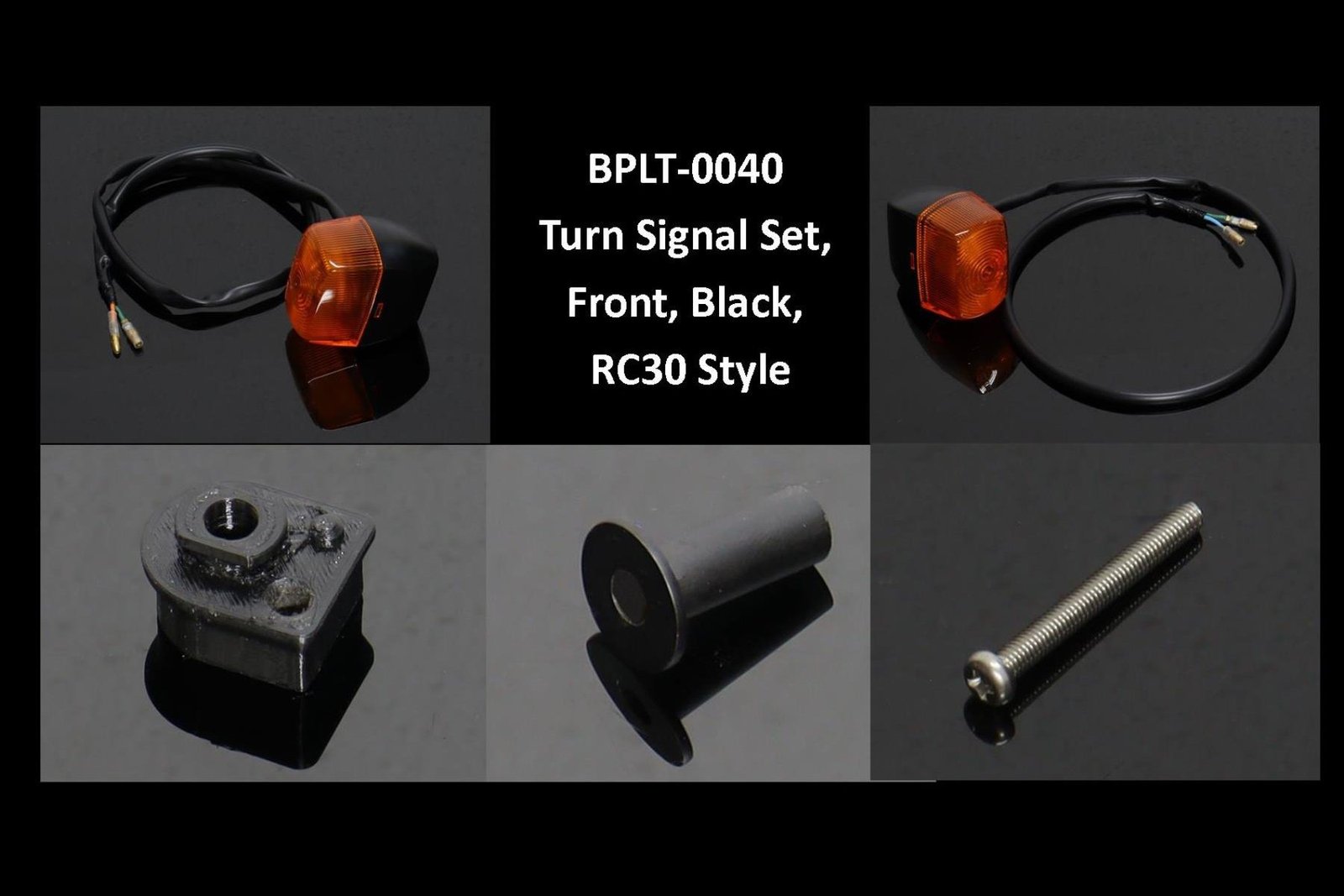 Turn Signal Set, Front, Black, RC30 Style