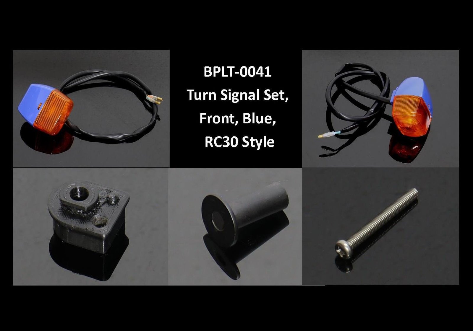 Turn Signal Set, Front, Blue, RC30 Style
