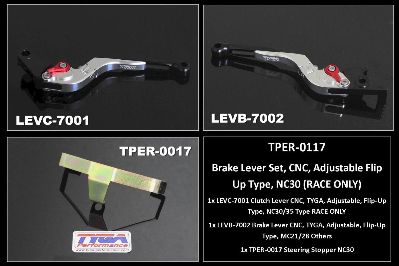 Lever Set, CNC, Adjustable Flip Up Type, NC30 (RACE ONLY)