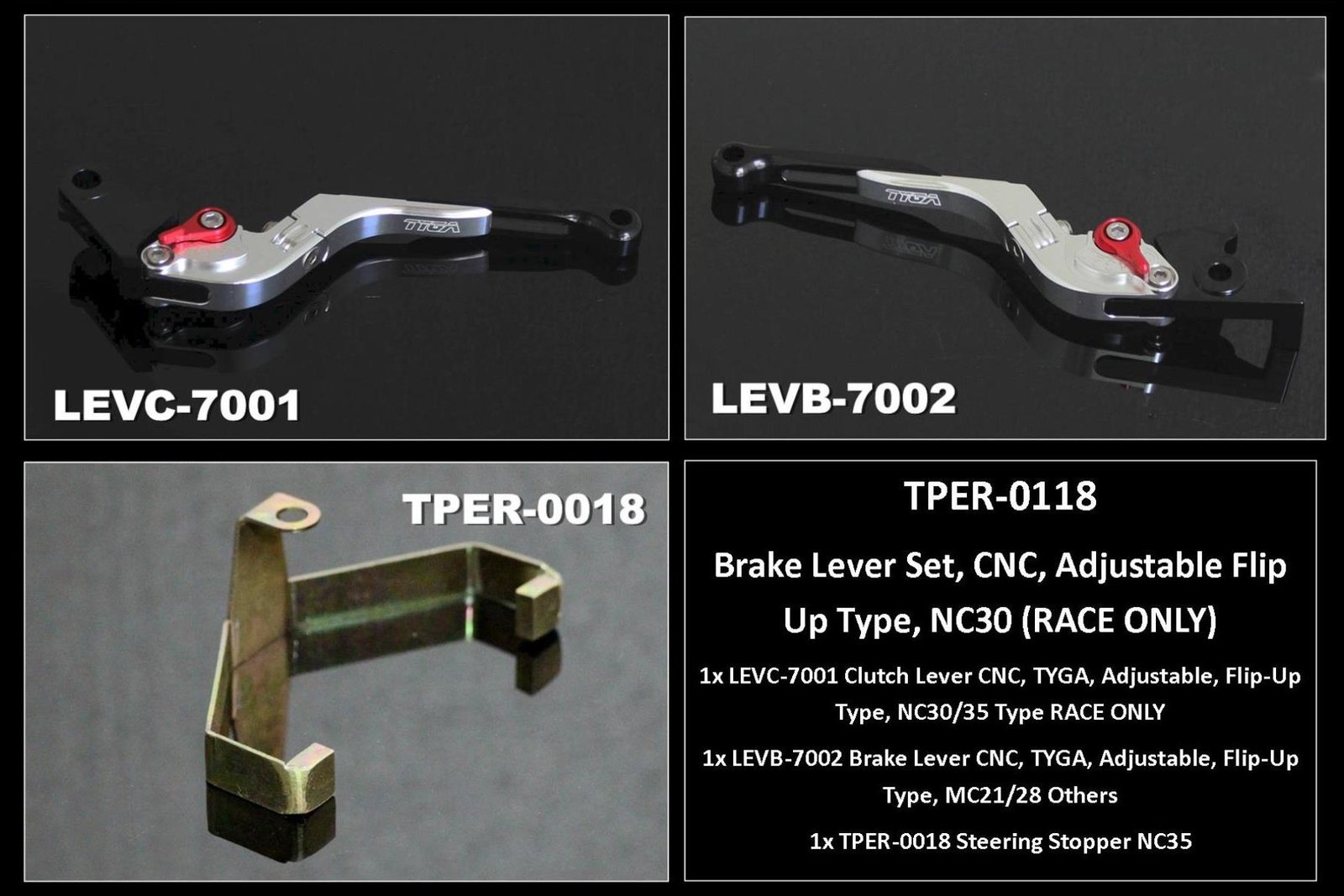 Lever Set, CNC, Adjustable Flip Up Type, NC35 (RACE ONLY)