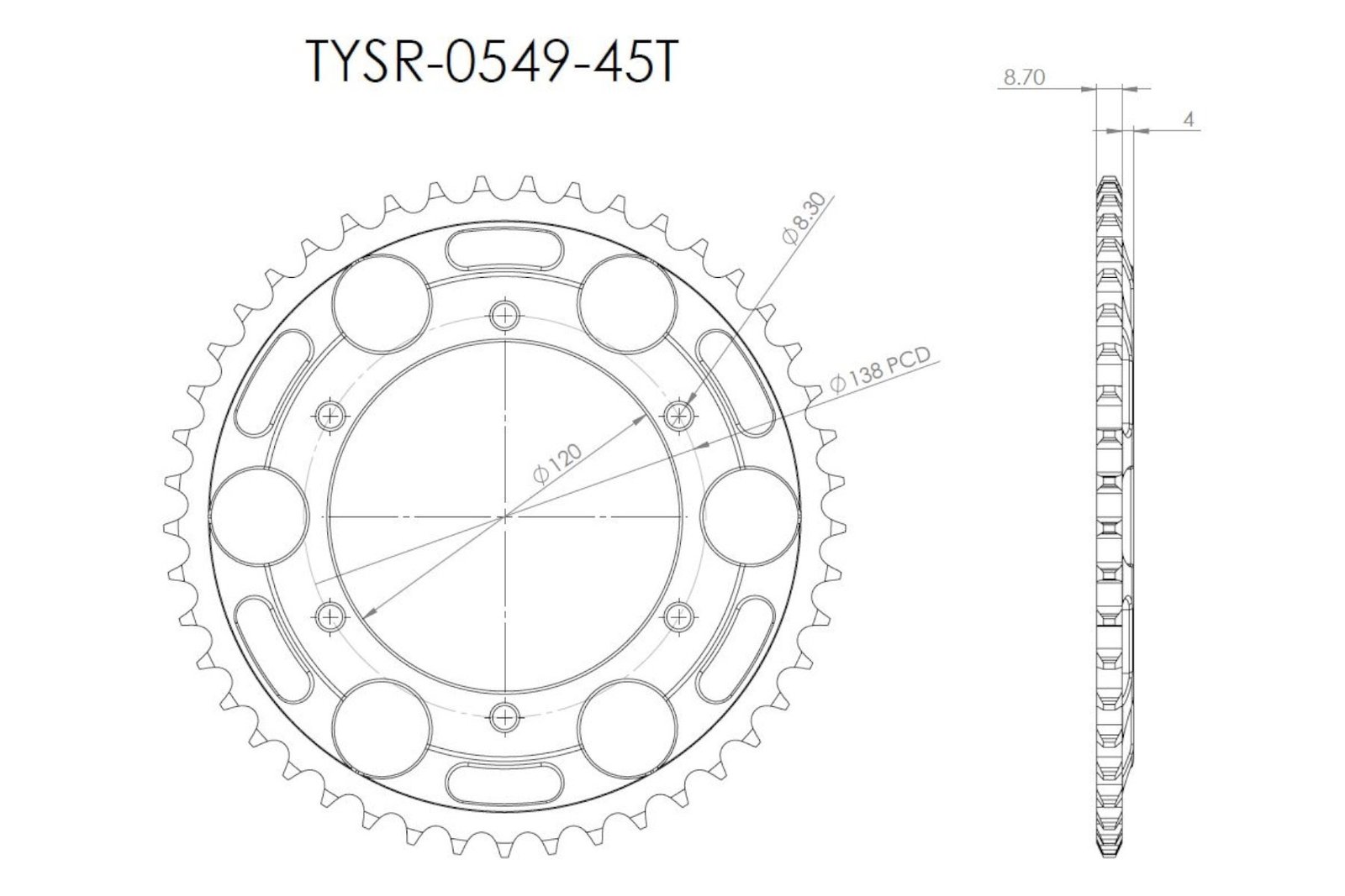Sprocket, Rear 45T, #530, Pro-Arm Hub Conversion, Aluminium, (Black), RC36-2 - Image 3