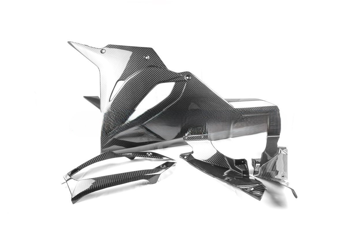 BMW S1000RR carbon belly pan long for use with no CAT pre preg carbon twill 2019 - 2022