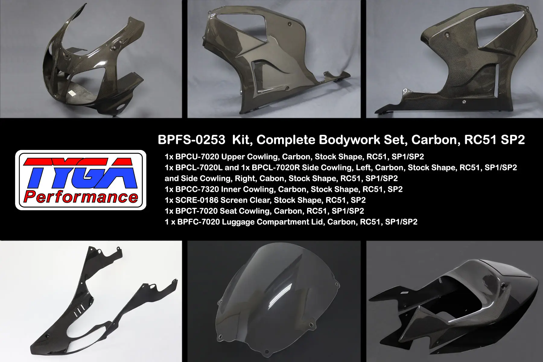 Kit, Complete Bodywork Set, Carbon, RC51 SP2