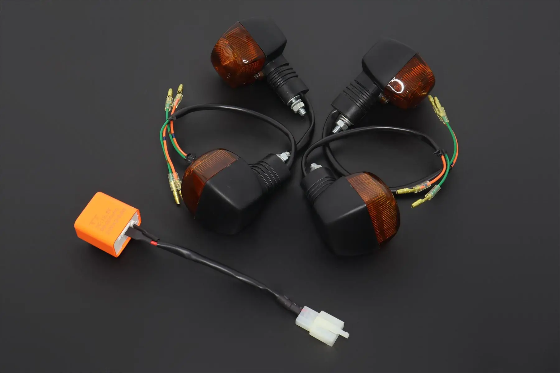 Turn Signal Set, Black, Akira Style, Parallel pin fitment relay. - Image 3